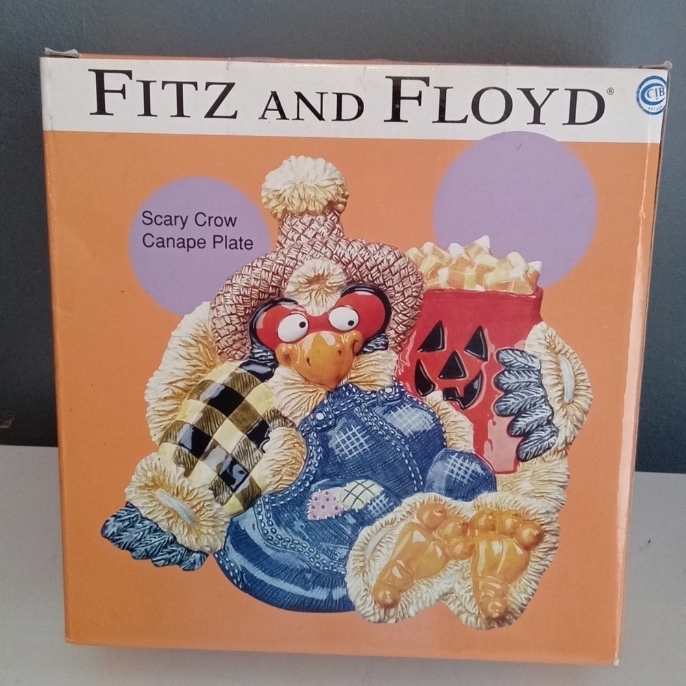 Fitz and‎ Floyd Scary Crow Canape Plate Halloween Autumn Ceramic Serving Dish